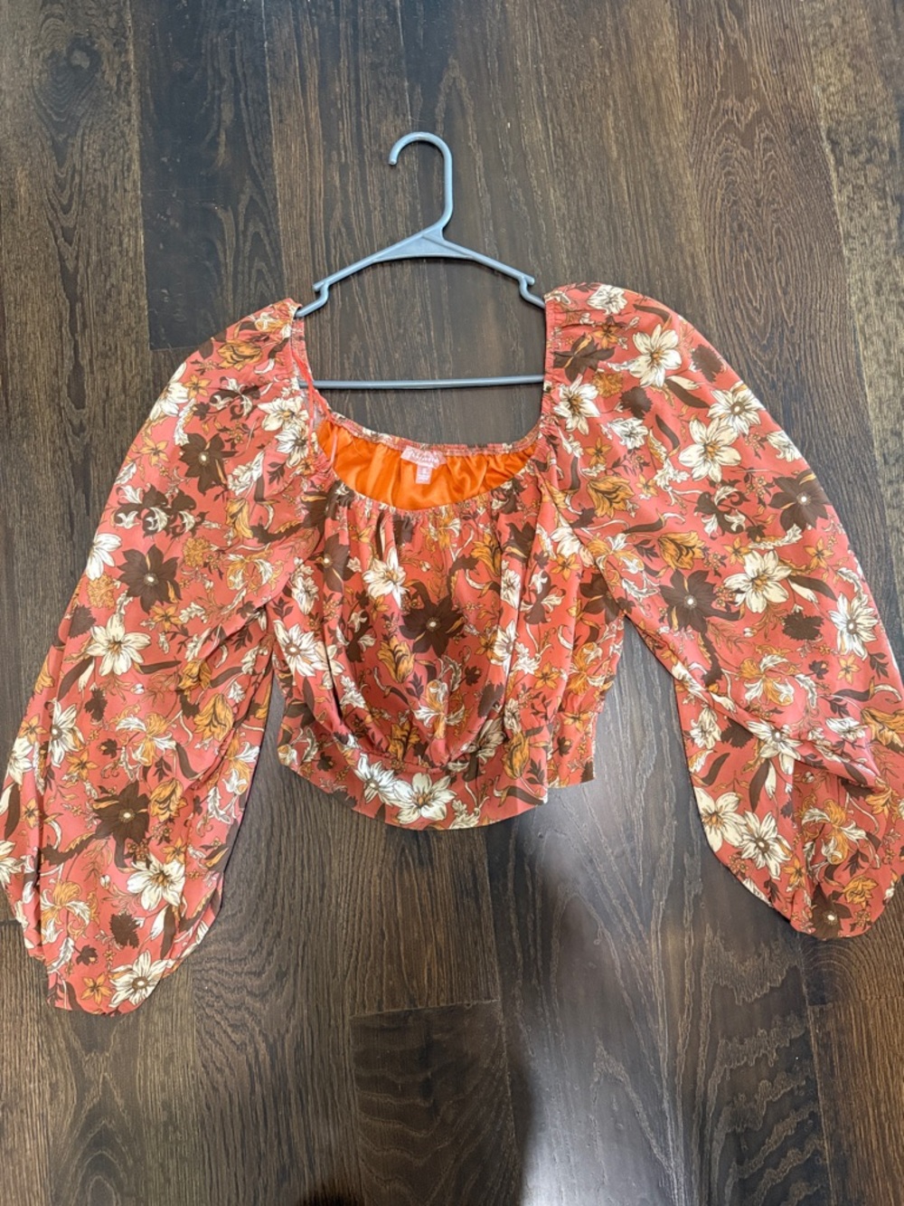 Floreat Rust Floral Puff-Sleeve Crop Top